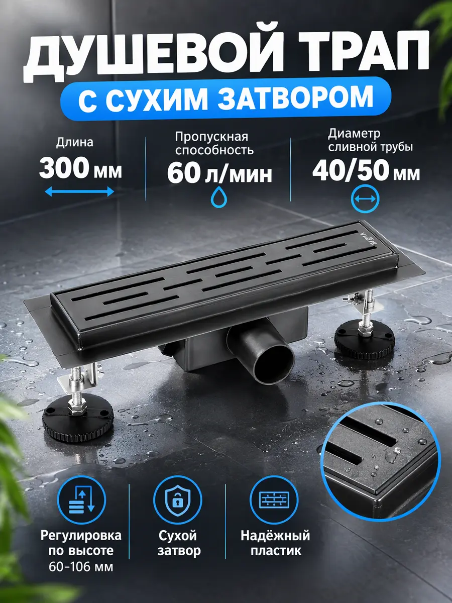 Трап душевой с сухим затвором 90 см Vieir DL90-G — фото 3